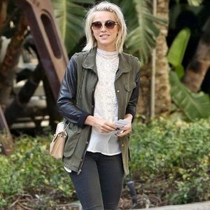 JET by John Eshaya Real Leather Sleeve Army Jacket